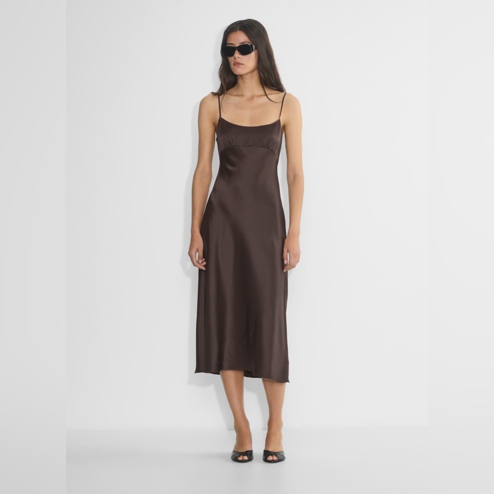 Wilfred Toulouse Satin Dress, Rich Mocha Brown, size M